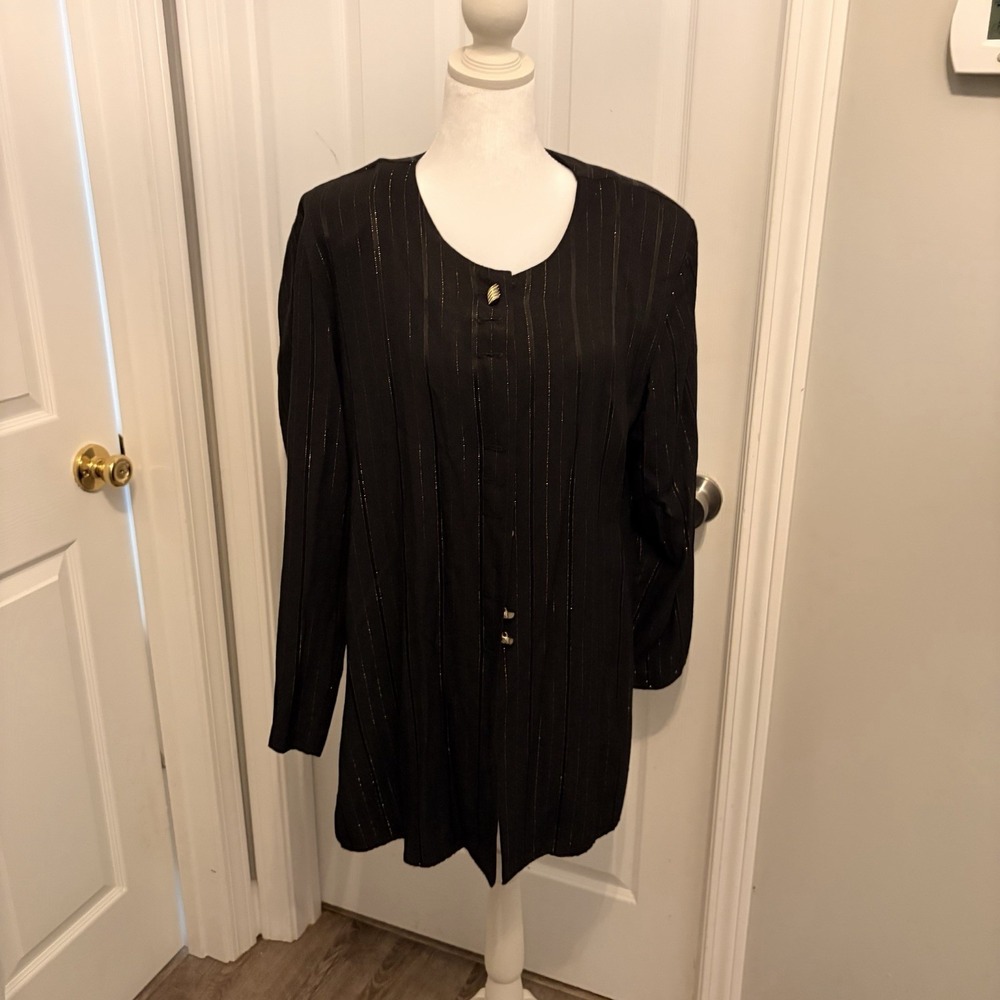 Vintage 80s Pride & Joy Metallic Gold Pinstripe Toggle Top Blouse Black 14M Read